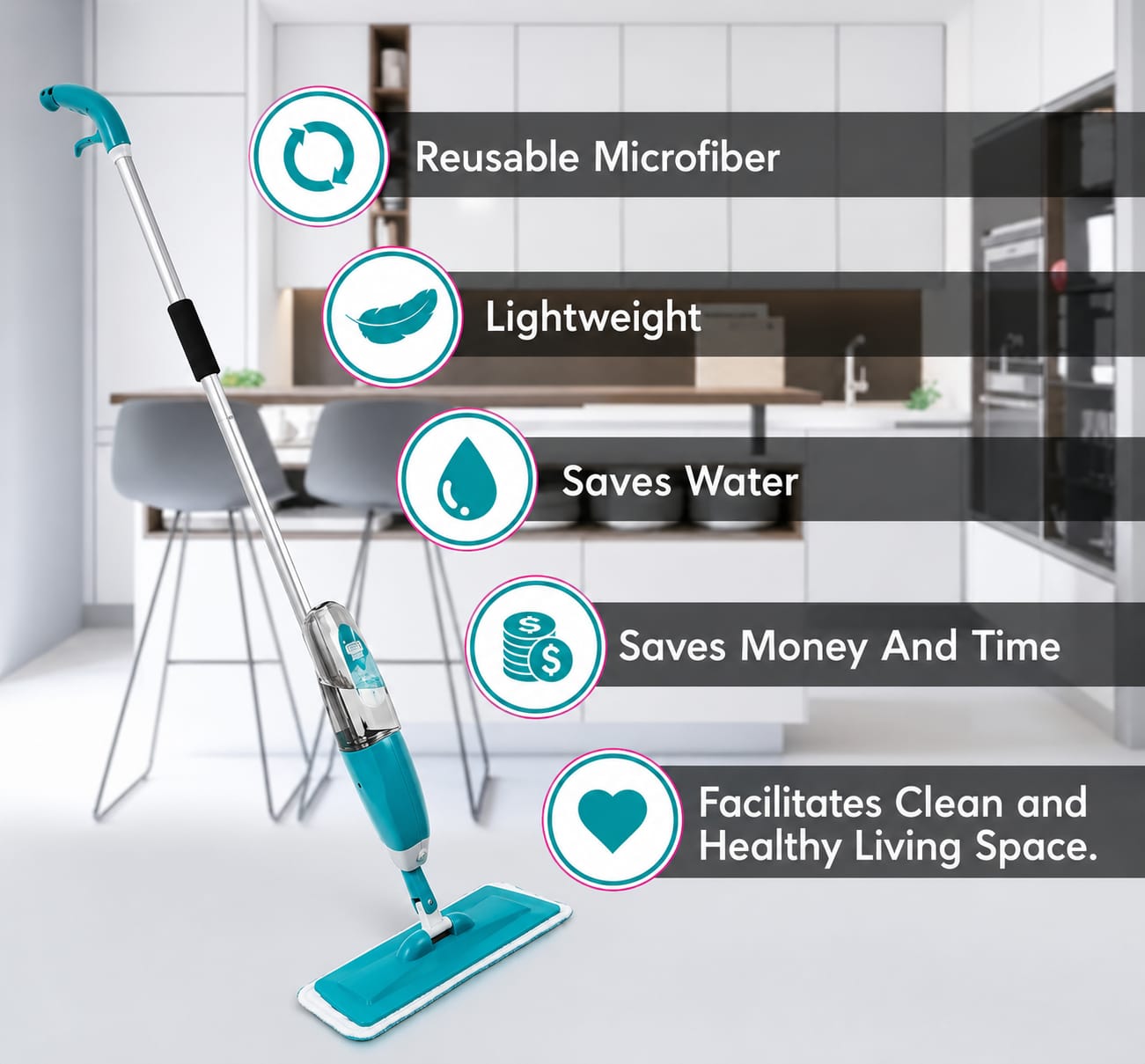 Innovation Stainless Steel Microfiber Floor Cleaning Spray Mop with Removable Washable Cleaning Pad and Integrated Water Spray Mechanism,mop for Cleaning Floor(Multicolour) (Spray Mop)